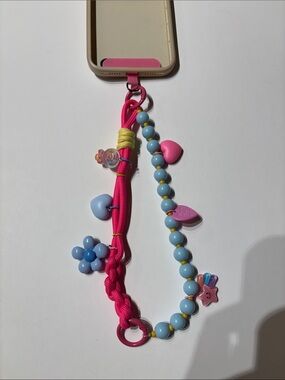 Handmade unique hot pink and blue phone chain